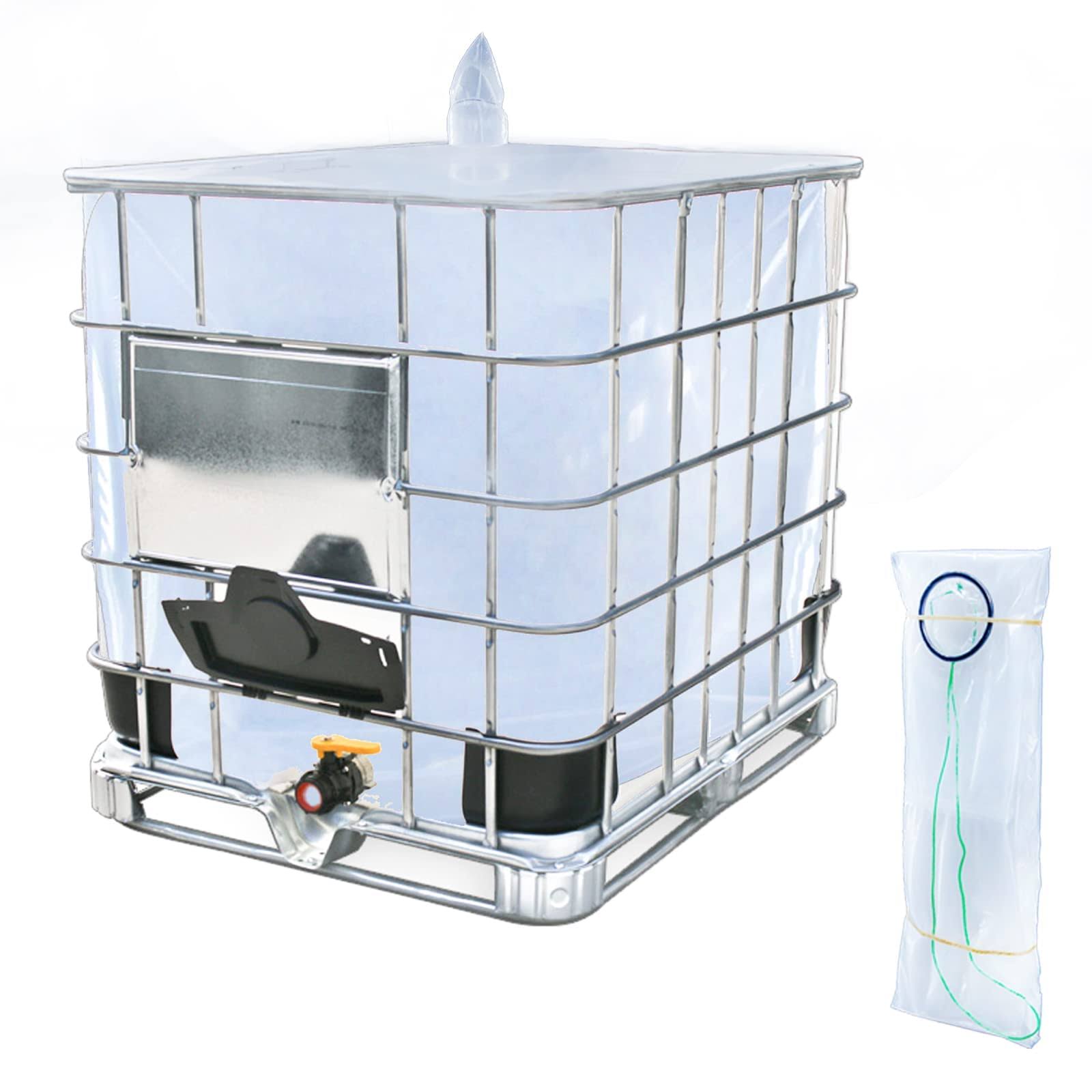 f3fe55fd605e9ad69cf2f47d54adadaac6f547ffbe131618bd97987d826cb68c.jpg caichuxiye IBC Tote Cove, 275 Gallon IBC Water Storage Barrel Liner Bags,1000 Liter Rain Barrel Protective Accessorie (with Bottom Water Outlet) - Image 1