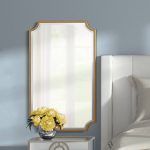 Noble Park Jacinda Rectangular Vanity Decorative Wall Mirror Modern Beveled Rounded Cut Edge Antique Gold Wood Frame 24" Wide for Bathroom Bedroom