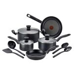 T-fal Simply Cook 12 Piece Nonstick Dishwasher Safe Cookware Set, Gray/Black
