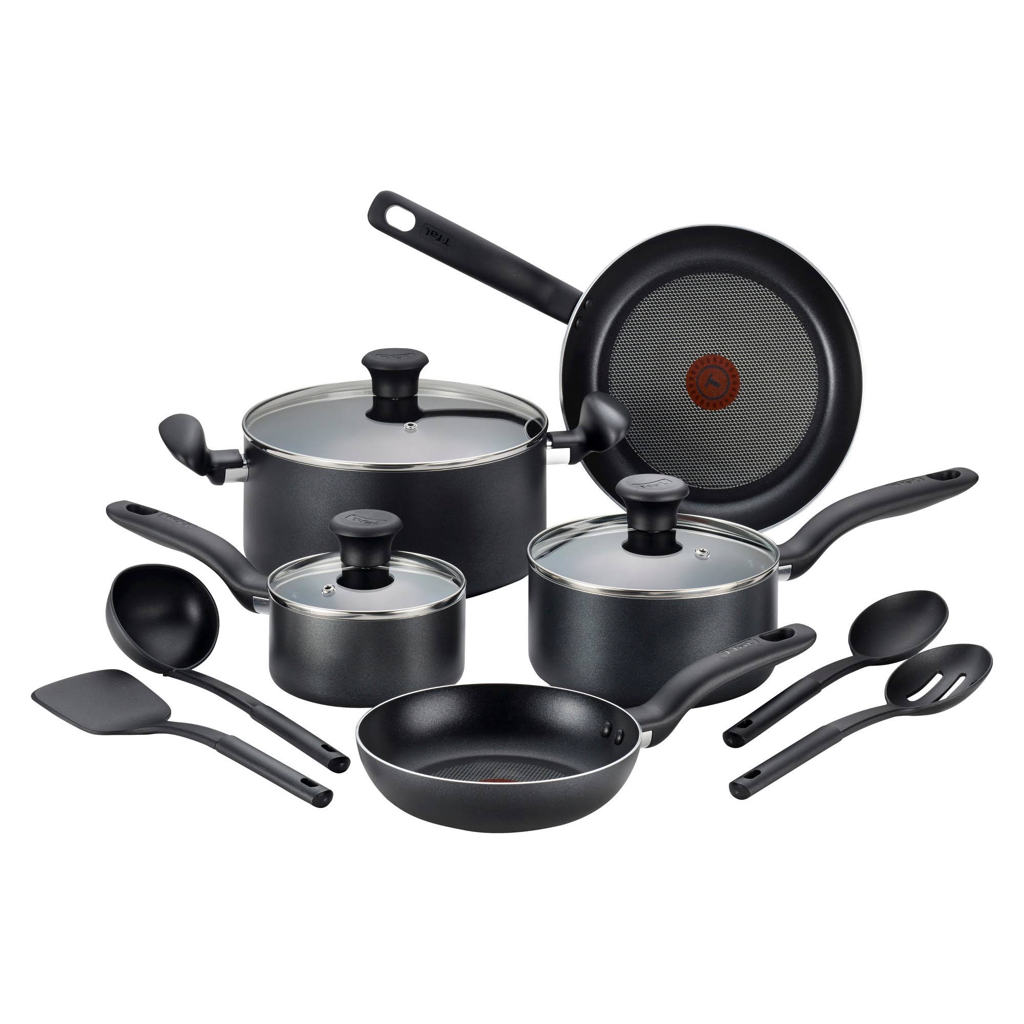 f432cc6224fe646297f05b19372c01aa0582cd913a7afa46c17a99e1e479b25a.jpg T-fal Simply Cook 12 Piece Nonstick Dishwasher Safe Cookware Set, Gray/Black - Image 1