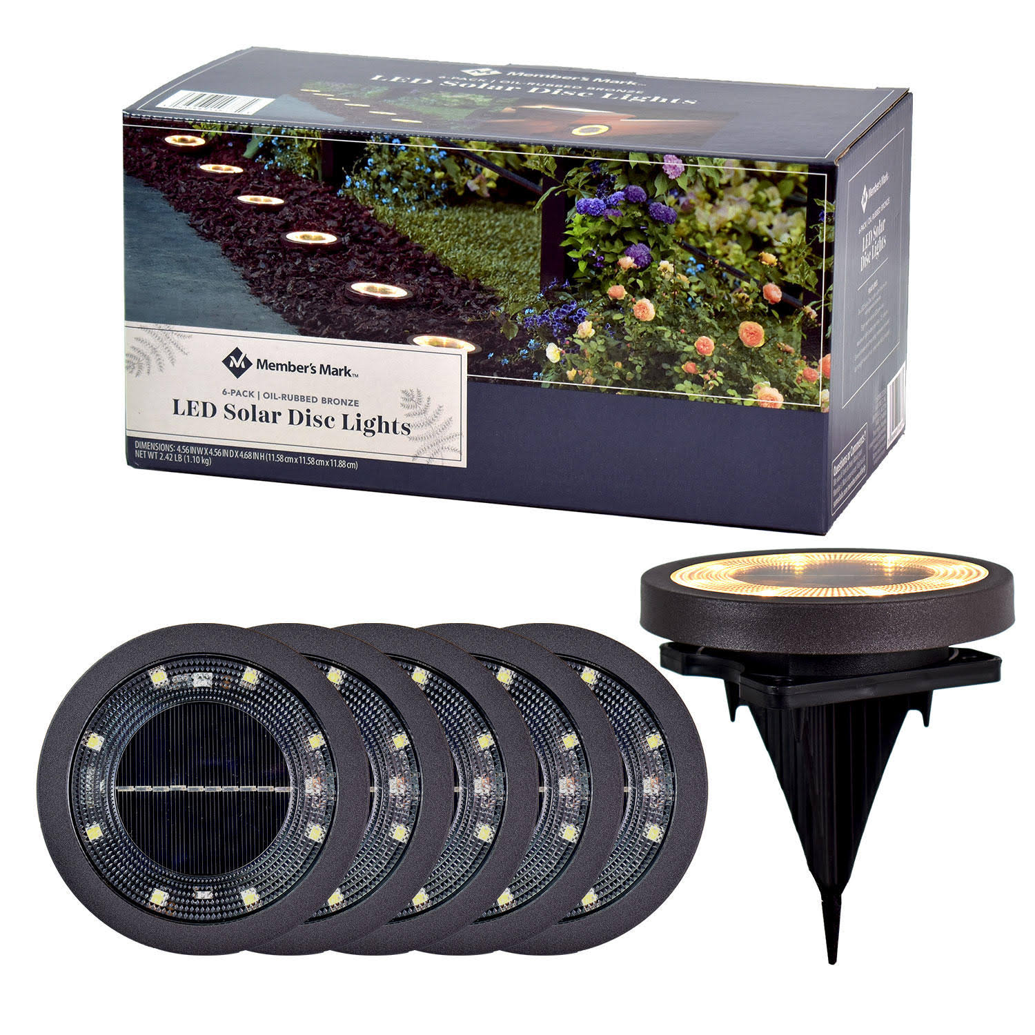 f44abaa3a90c4a1d2251a26889b587f103c8c7d3ed17b464564095557e17f089.jpg Member&s Mark 6 Piece LED Solar Disc Lights - Oil-Rubbed Bronze - Image 1