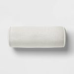 20"X8" Solid Cylinder Outdoor Bolster Pillow with Contrast Piping Tan - Threshold Designed with Studio McGee