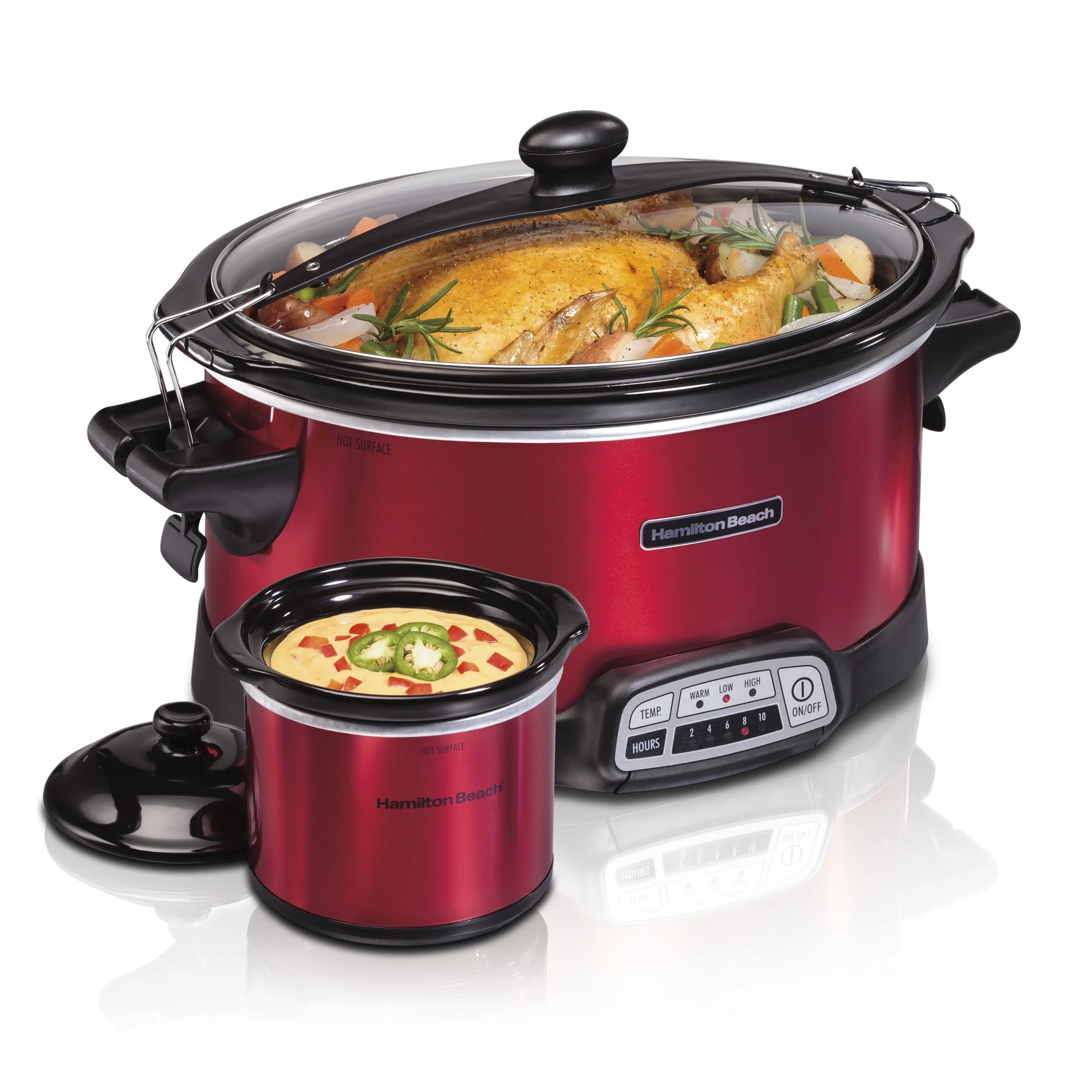 f48563b0bfe0bd23248444e971224b8fe5f3535885097629953b06c5c7515423.webp Hamilton Beach Stay or Go Programmable Slow Cooker with Party Dipper, 7 Quart Capacity, Removable Crock, Red, 33478 - Image 1