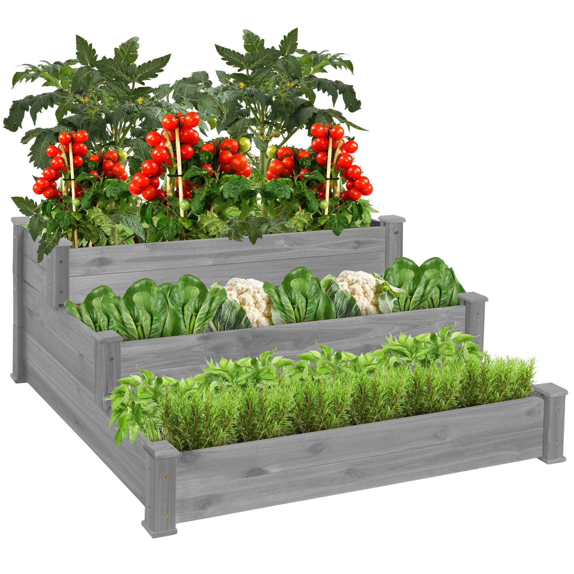 f485a8f15ccfc81a4c0ee0d7984d84bb493caeb828bbb13b8df03218afbc050d.jpg Best Choice Products 3-Tier Fir Wood Raised Garden Bed Planter for Plants, Vegetables, Outdoor Gardening - Gray - Image 1
