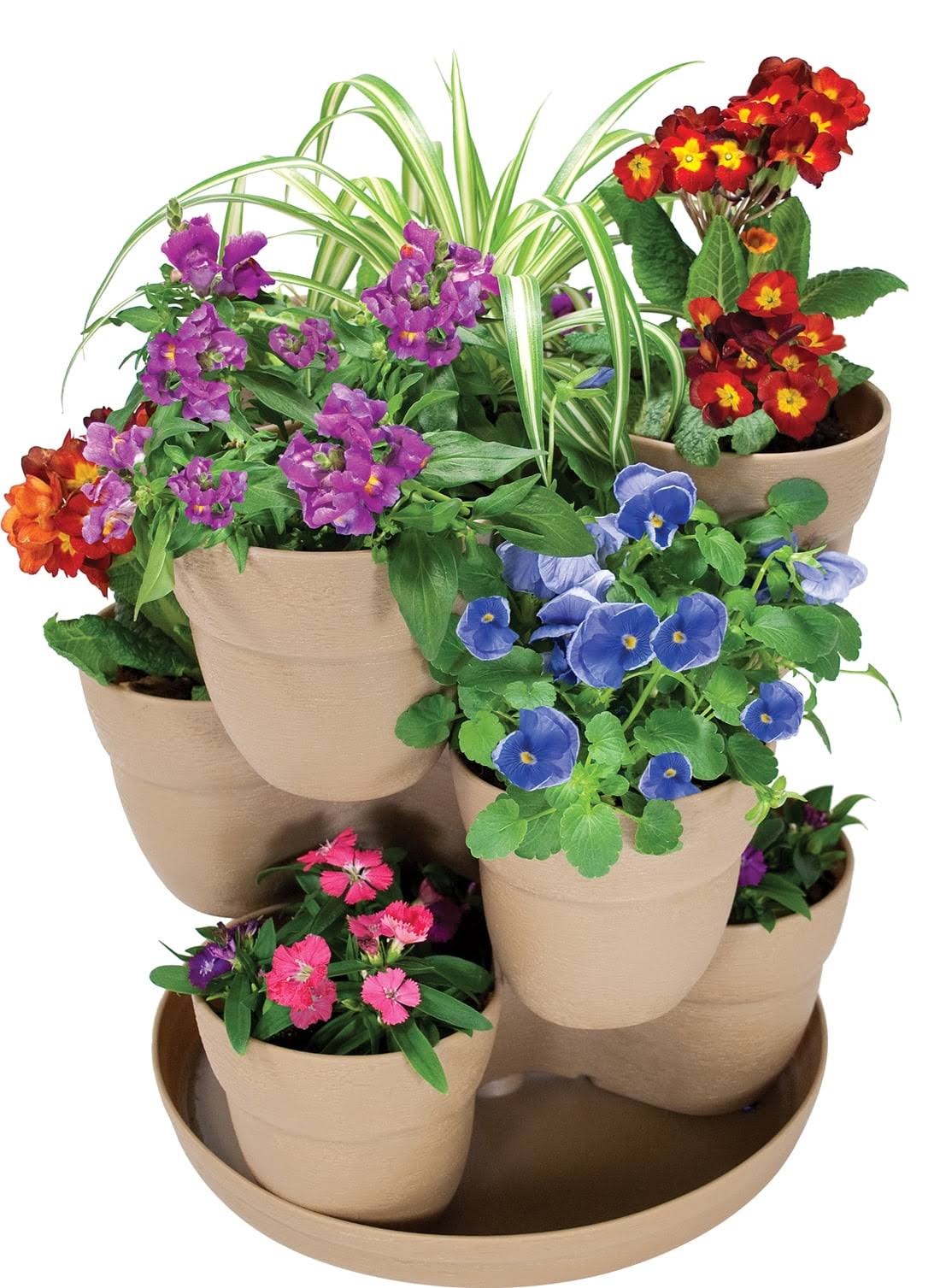 f486be6ebf4d316f31dda11cd3e8120387a9d0bca19c1a4d42de188cc454a7f4.jpg Emsco Group 2380-1 Bloomers 3-Tier Flower Tower, Sand - Image 1