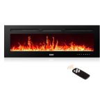 ROCSUMOO 60" Recessed and Wall Mounted Electric Fireplace, Low Noise, Remote Control with Timer,Touch Screen,Adjustable Flame Color and Speed, 750