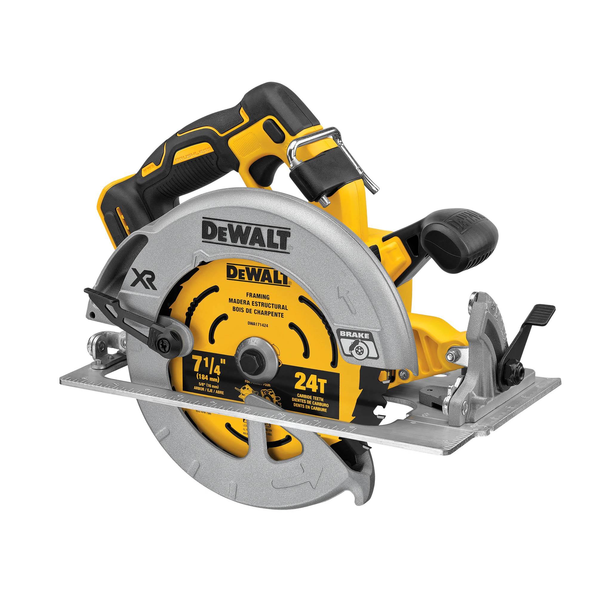 f49135aec21dd8998cedc7d0daa8e49b6a6e2fa1a574c3a0643b7c3007b34e3f.jpg DEWALT XR POWERDETECT 20-Volt Max 7-1/4-in Cordless Circular Saw with Brake and Aluminum Shoe - Image 1