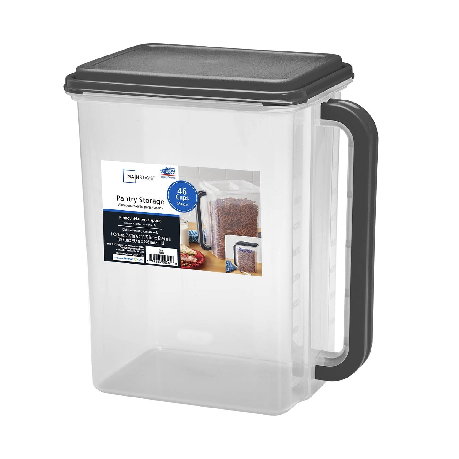 f4991fccc009e2d8f02744083f6510e5b21d3be963b33070e4e02f7f2f567c07.jpg Mainstays Bulk Canister Holds 46 Cups - Dark Gray Lid and Handle, Food Storage Container (1 Each) 11.55" x 7.8" x 13.25" - Image 1