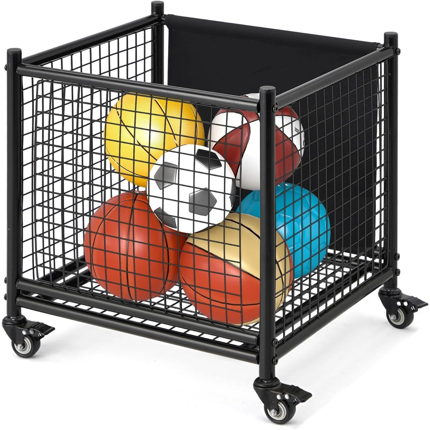 f4bb585bea14dd29e0db6445eb00702200822a854e94e68362394dd300319133.webp AECOJOY Ball Cart Storage, Rolling Basketball Bin with Wheels for Garage, School, Gym, Sports Equipment and Toy Organizer, Medium - Image 1