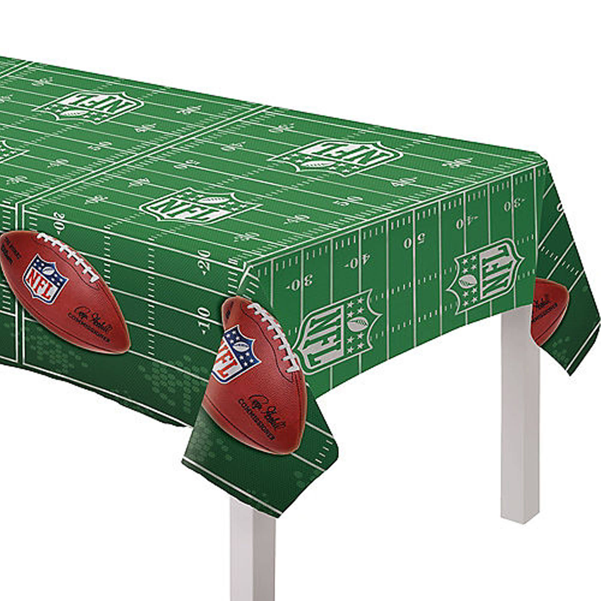 f4fa7ba25943927af5fcdcbef1d1504e5d4c22c93cedaf9dceb06263d26b062e.jpg Silver Logo NFL Drive Plastic Table Cover, 54in x 96in - Image 1