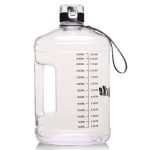 SLUXKE Gallon Big Water Bottle with Handle, 128oz Leakproof BPA Free Fitness Sports Water Bottle with Motivational Time Marker & Wide Mouth Ensure