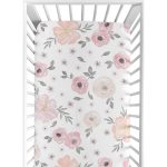 Sweet Jojo Designs Blush Pink, Grey and White Baby or Toddler Fitted Crib Sheet for Watercolor Floral Collection