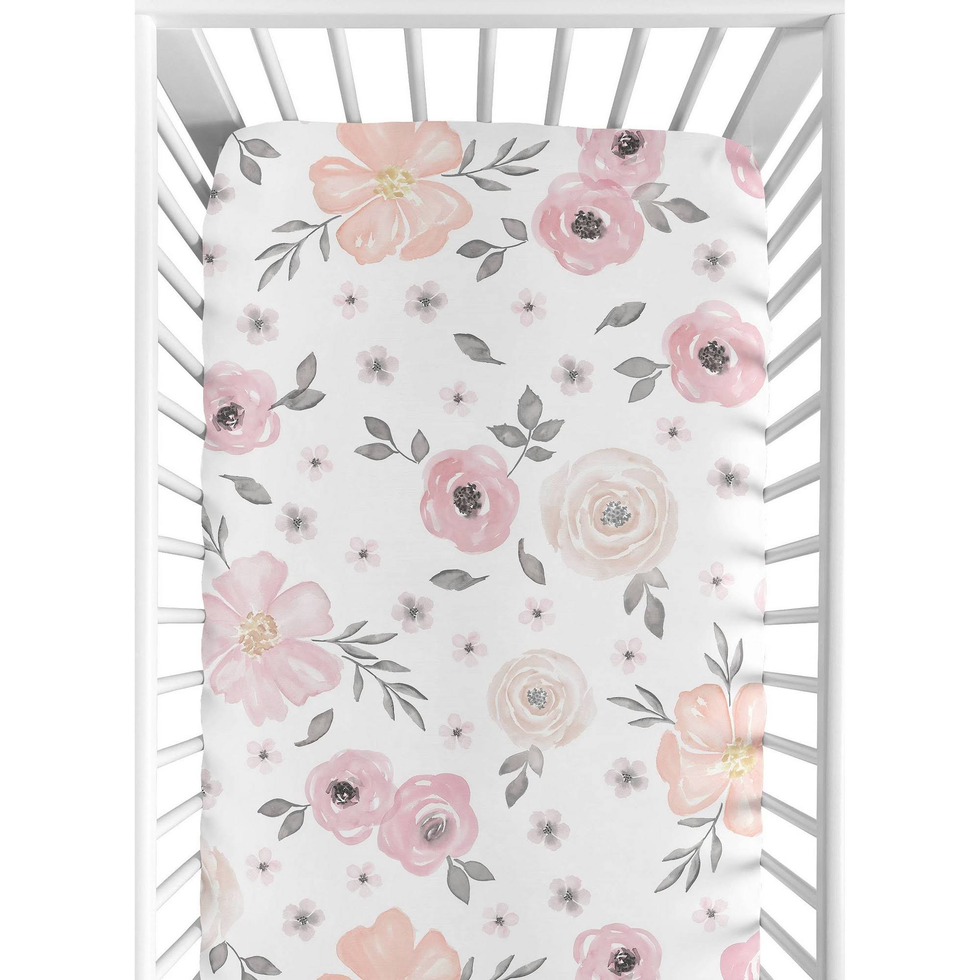 f54e8c7640ccdf139dce674c77010642b5d795044ddbc205a83f3ce3eb356de2.jpg Sweet Jojo Designs Blush Pink, Grey and White Baby or Toddler Fitted Crib Sheet for Watercolor Floral Collection - Image 1