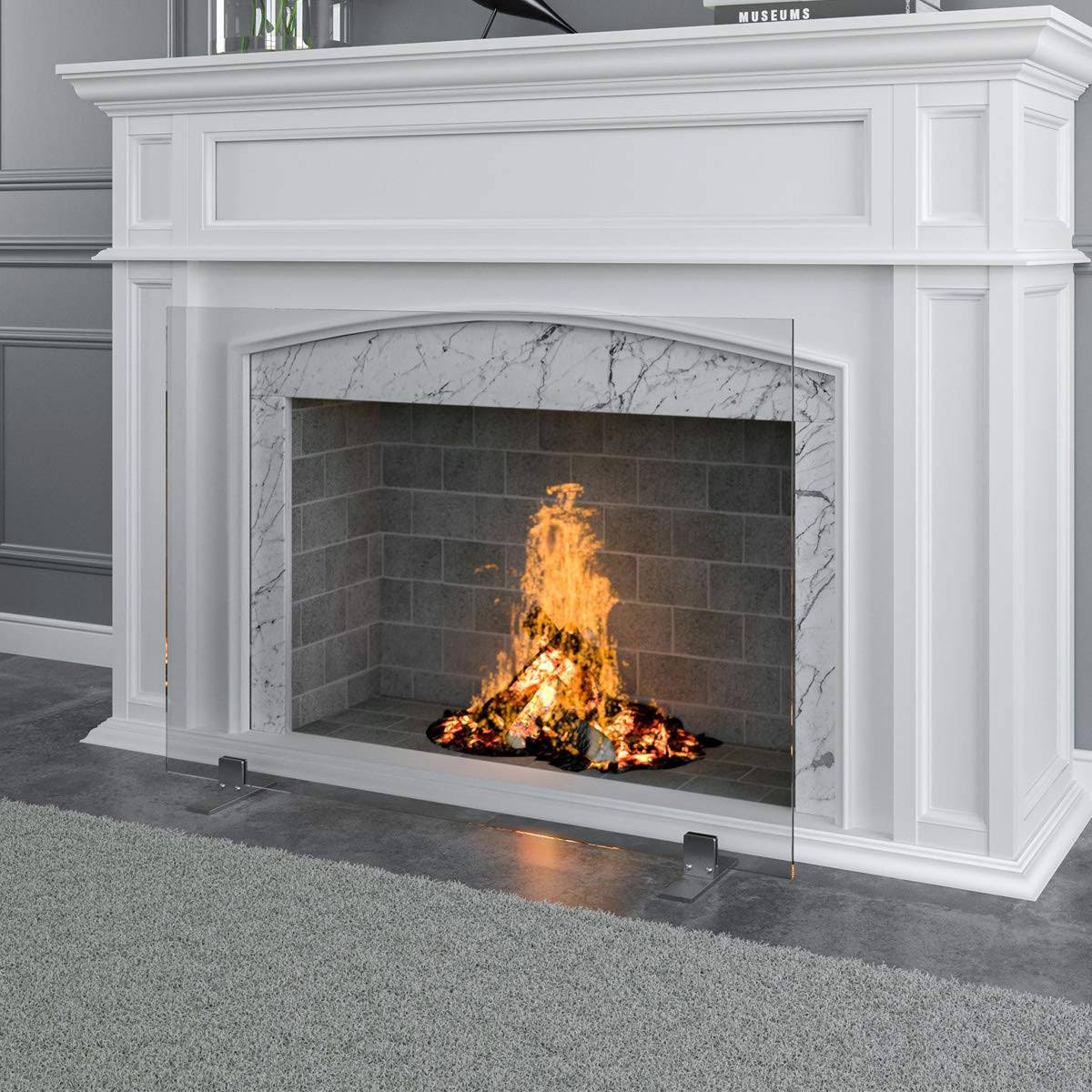 f56af36b3814e45c1a4ad2c3d5aaf01a923b65f8fbe06631a9a3759c7a8d2f38.jpg Barton 39" x 29" Fireplace Glass Screen Free Standing Fire Place Decorative Tempered Glass Guard Fence, Clear - Image 1
