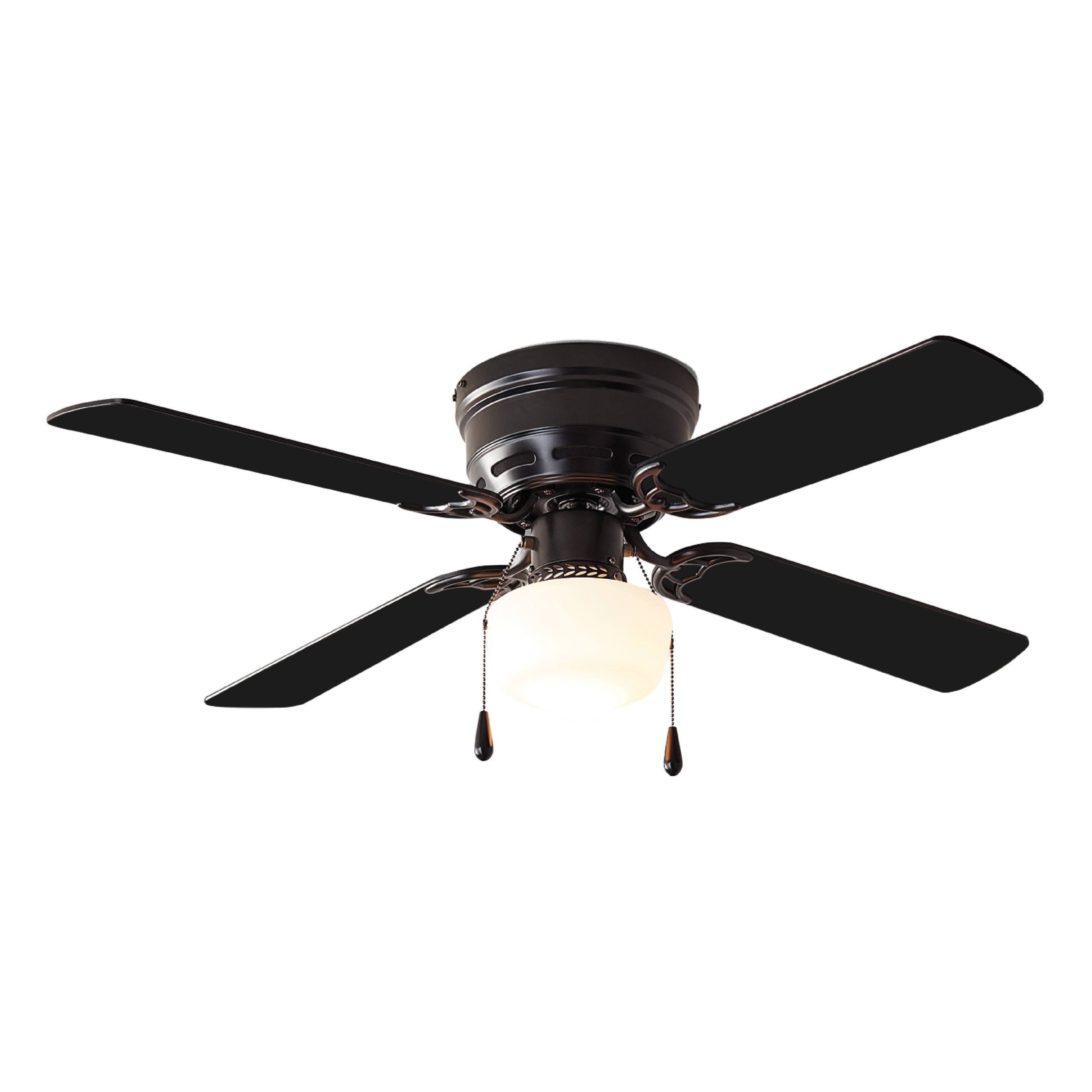 f56f99f89da8e22bd862f8732dc54d6ed79339a67579a5a81f1e6404c21ed600.jpg Mainstays 42 inch Hugger Indoor Ceiling Fan with Light Kit, Black, 4 Blades, Reverse Airflow - Image 1