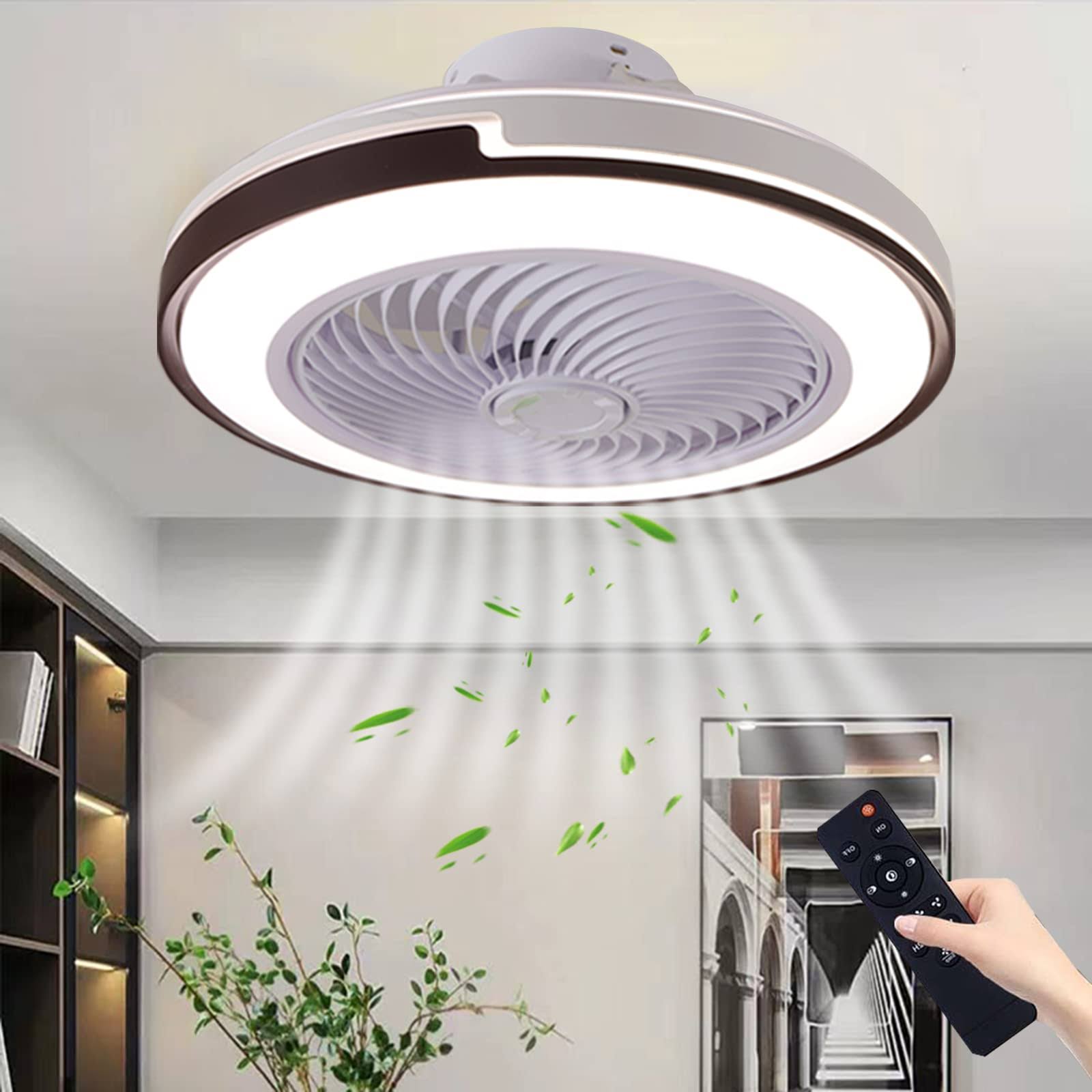 f57c68ac6e96fe0c84b4fe0f9f5a722e2c71ef5b88699f99c1d6b903e72e1c1f.jpg Bedroom Ceiling Fans with Lights,Low Profile Flush Mount, White +Coffee Color - Image 1