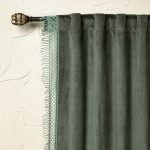 1pc 54"x63" Light Filtering Velvet Macrame Trim Window Curtain Panel Teal - Opalhouse Designed with Jungalow