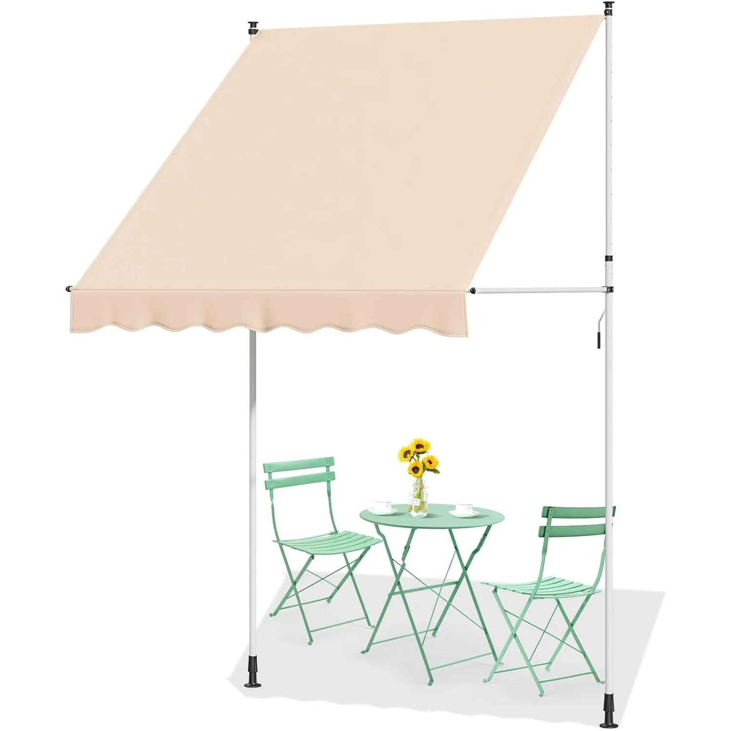 f5a2ba279e393d3675e10a1387768415c45be1a8f0203ed50387fa183aa34cd7.webp AECOJOY Manual Retractable Awning, 78" Non-Screw Outdoor Patio Awning, Beige - Image 1