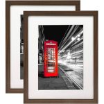 Americanflat 11x14 Walnut Picture Frame with Shatter-Resistant Glass - Displays 8x10 Photos with Mat or 11x14 Without Mat - 2 Pack