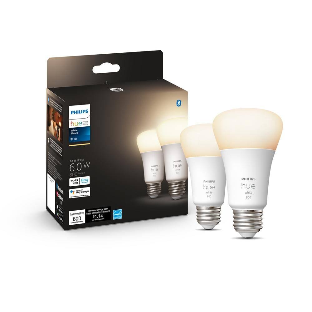 f5b7d5165a1c39ba5867614307ea1d2ad1b86d93b46f9d2e6dca4a2ae7c2c775.jpg Philips Hue A19 Bluetooth Smart LED Bulb, 2-Pack, White - Image 1