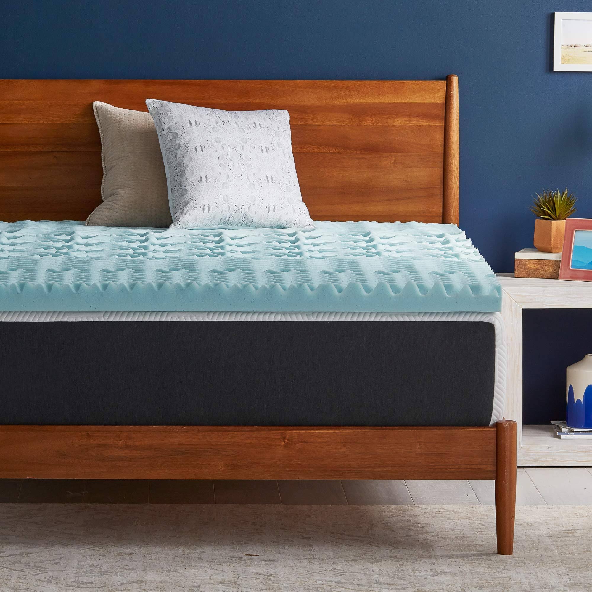 f5c070fe8b8e460d461a31206ebf20244e8f4289aea6f7ba7d09eae34f1a23d3.jpg Lucid 3 inch Gel Memory Foam Plush - Cooling Targeted Convoluted Comfort Zones Mattress Topper, Twin XL - Image 1