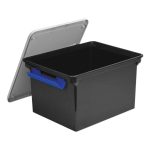 Storex Letter/Legal Portable File Tote Storage Box with Locking Handle, Black