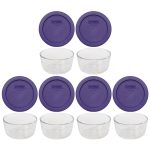 Pyrex 7202 1 Cup Glass Dish & 7202-PC 1 Cup Plum Purple Replacement Lid Cover (6-pack)