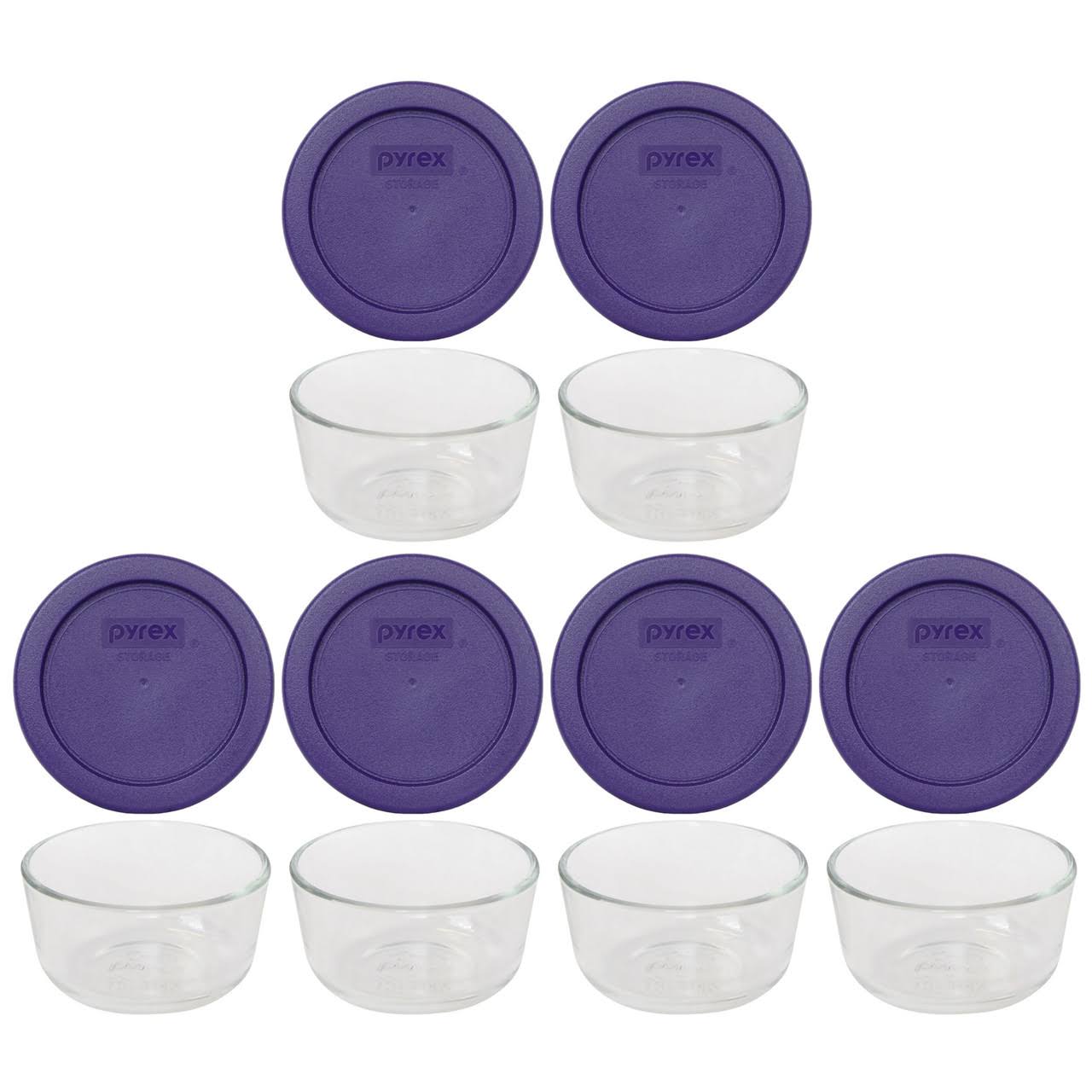 f5d49647bcc92e07d06302739c40be7071b63dd6d92fca52f503aaa4e9ae1e68.jpg Pyrex 7202 1 Cup Glass Dish & 7202-PC 1 Cup Plum Purple Replacement Lid Cover (6-pack) - Image 1