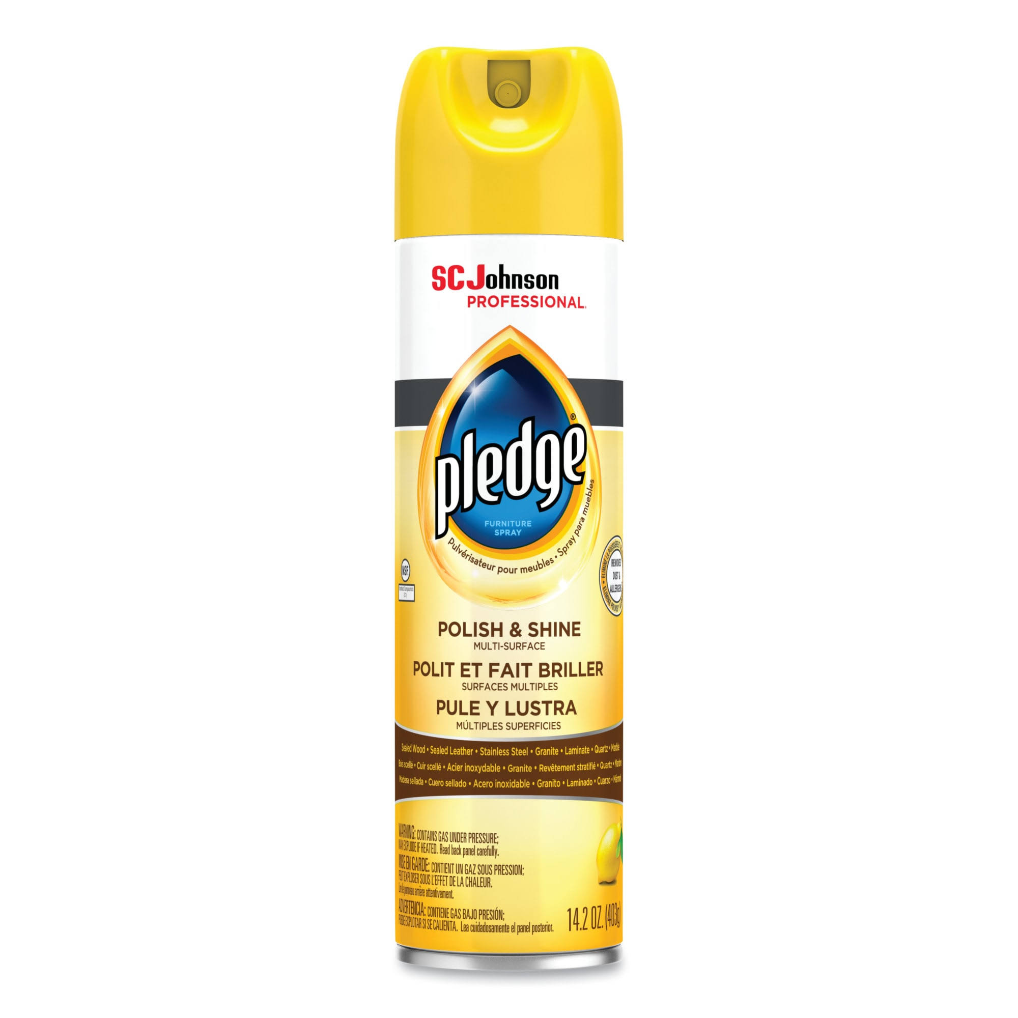 f5f88693efac14e5af89c05dd5c3b4460382aec42dea67f5ae176a786880c8fc.jpg Pledge Furniture Polish, Lemon, 14.2 oz, Aerosol, 6/Carton - Image 1