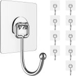 Latoxcaa Large Hooks for Hanging Heavy-Duty 44Ib(Max) 10 Packs, Wall Hangers Without Nails Self-Adhesive Traceless Clear and Removable, Waterproof and