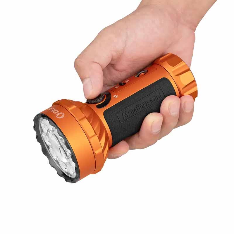 f61abac88d2937a33a2ee5ff11eeda839e4d5dc7e48cc40edd7fac094449efbe.jpg Olight Marauder Mini 7000 Lumen Flashlight Orange - Image 1