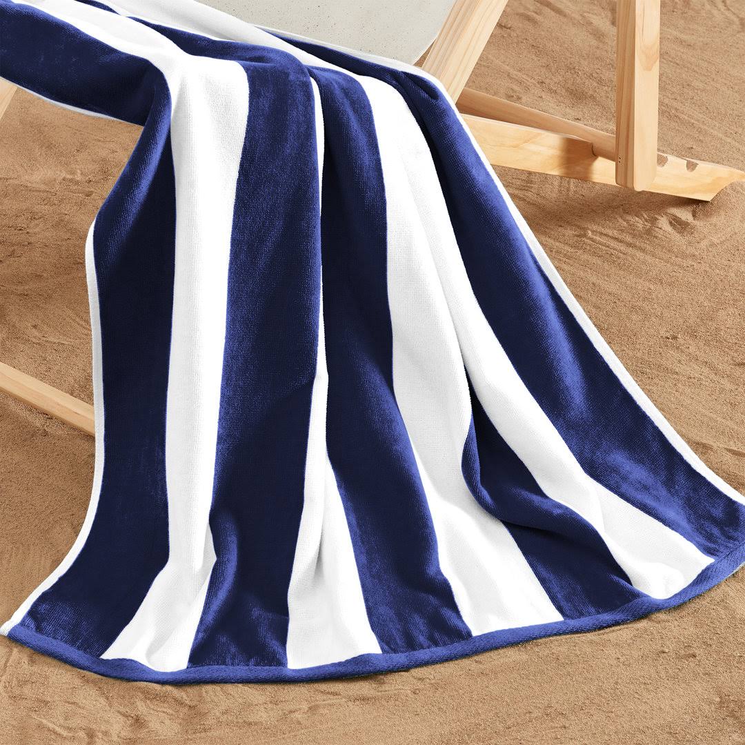 f64e7d1aed8755f4ebf94218a710b169a47640250bb8df5e7bfd6e8aafbb8f47.jpg Great Bay Home 4-Pack Velour Cabana Stripe Beach Towels - Image 1