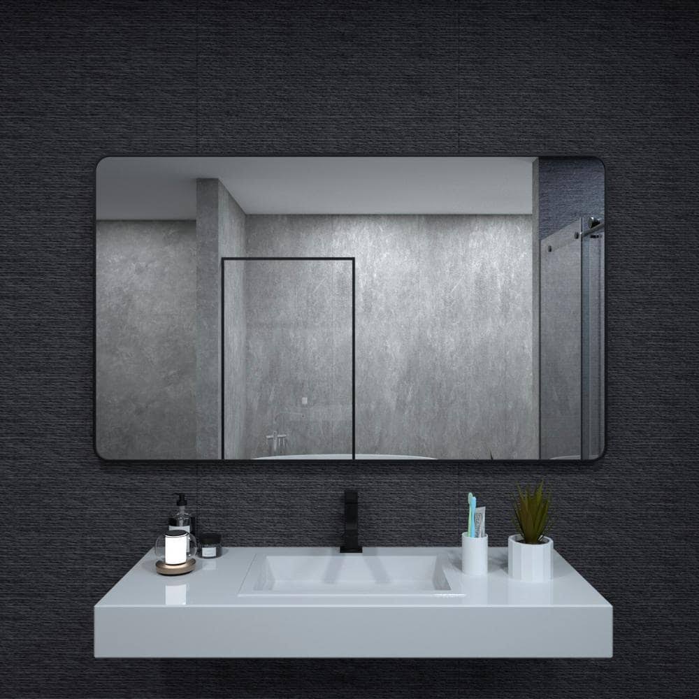 f6586989db427229ddf4ba4250586cdca3174afdd45fa504a5dd5608a4f6ec2d.jpg 60 in. W x 36 in. H Rectangular Framed Wall Bathroom Vanity Mirror in Matte Black - Image 1