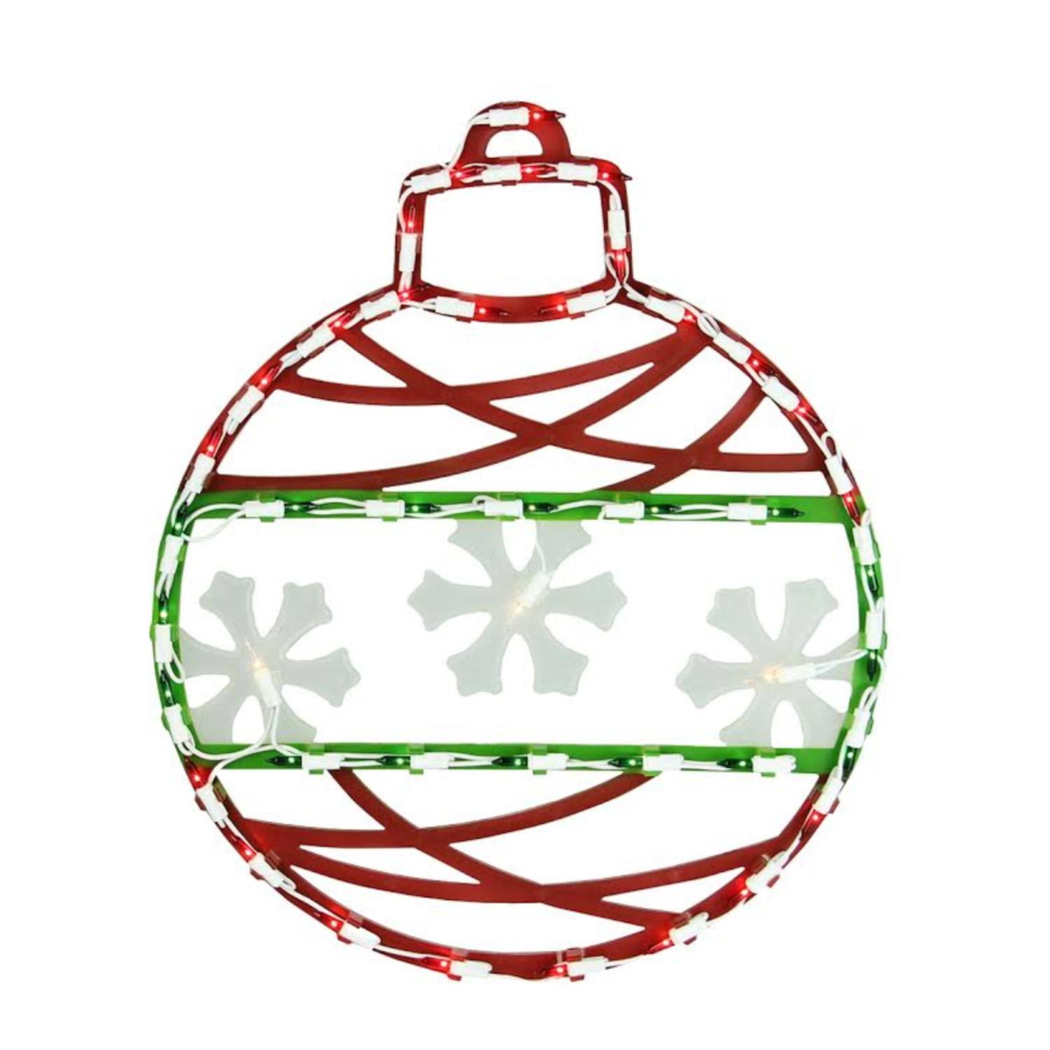 f684f9b1fb8ea4f47806d788e46d09e37110a3561d1455c3e1d0dbe637911d68.jpg 17" Red Green and White Lighted Christmas Ornament Window Silhouette Decoration - Image 1