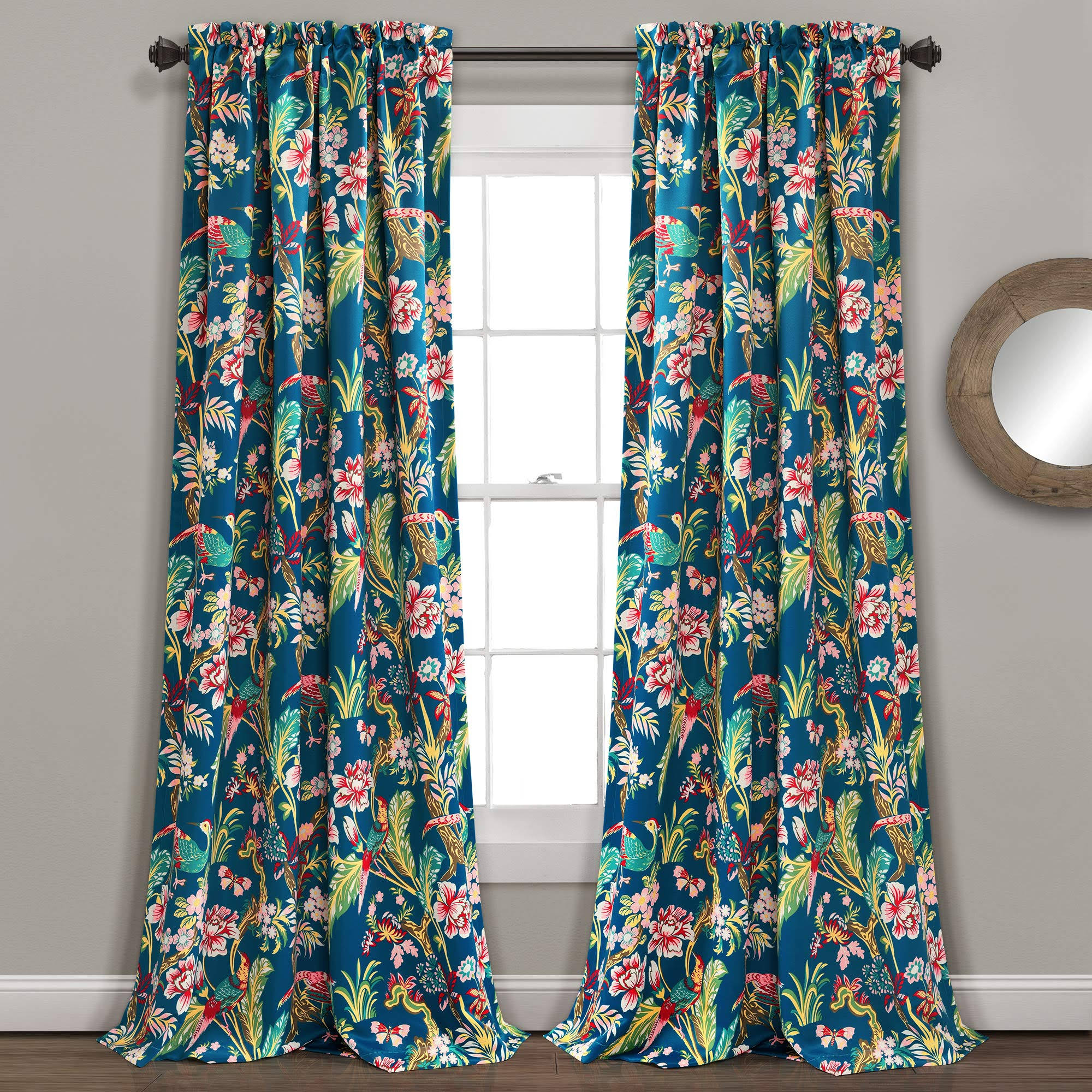 f6ab6dd7450f236062907084f778f39dde99fb272ac6ff641451268ff66a4433.jpg Dolores Room Darkening Window Curtain Panels, Navy & Multi / 84" x 52" + 2" Header - Image 1
