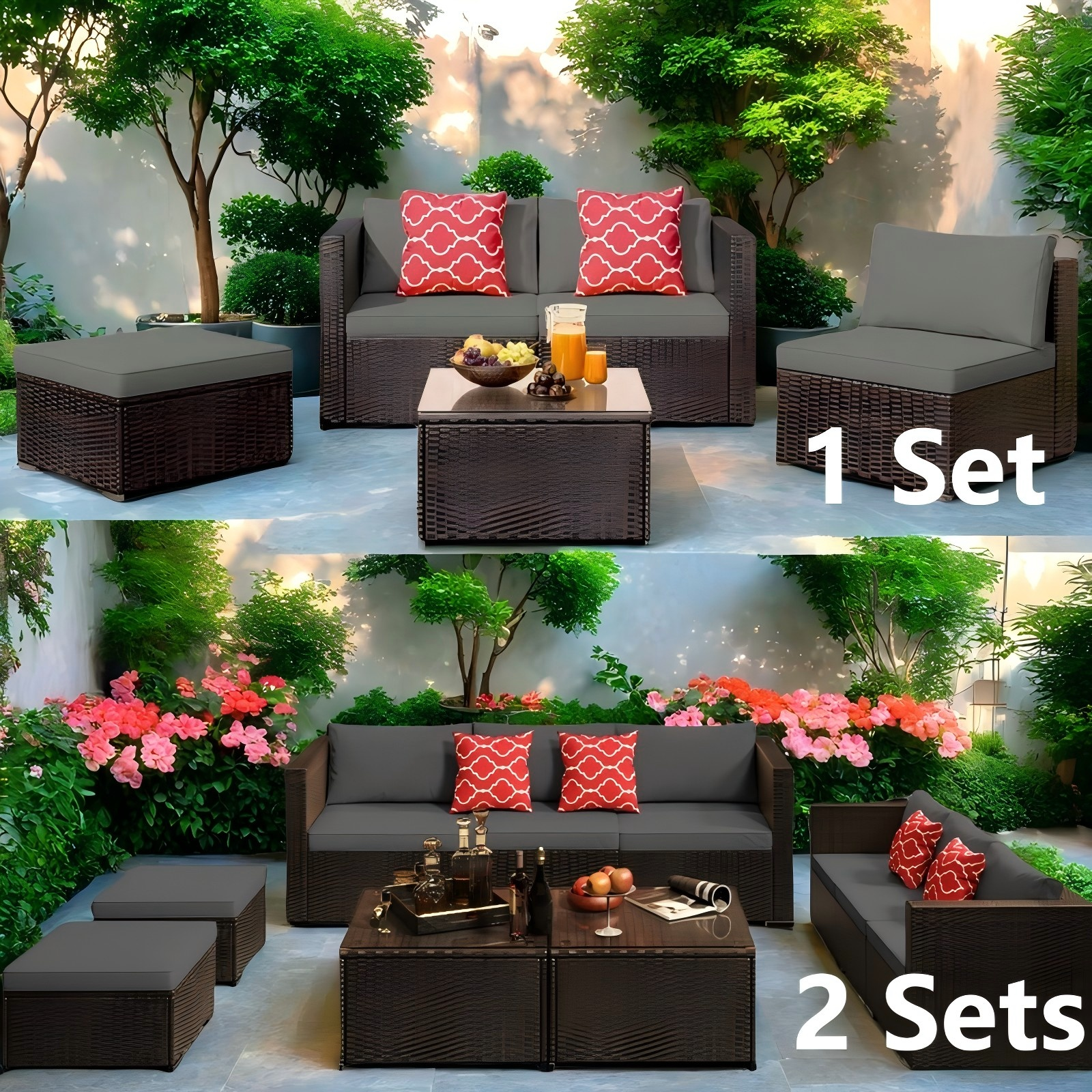 f6cddbef61007da29a70f53763f79be0950803021082fc68937f7514dc6a94ad.png Patio Furniture Set Clearance, Lofka 5 Piece Outdoor Sectional Furniture Chair Set with Cushions and Tea Table, Gray - Image 1