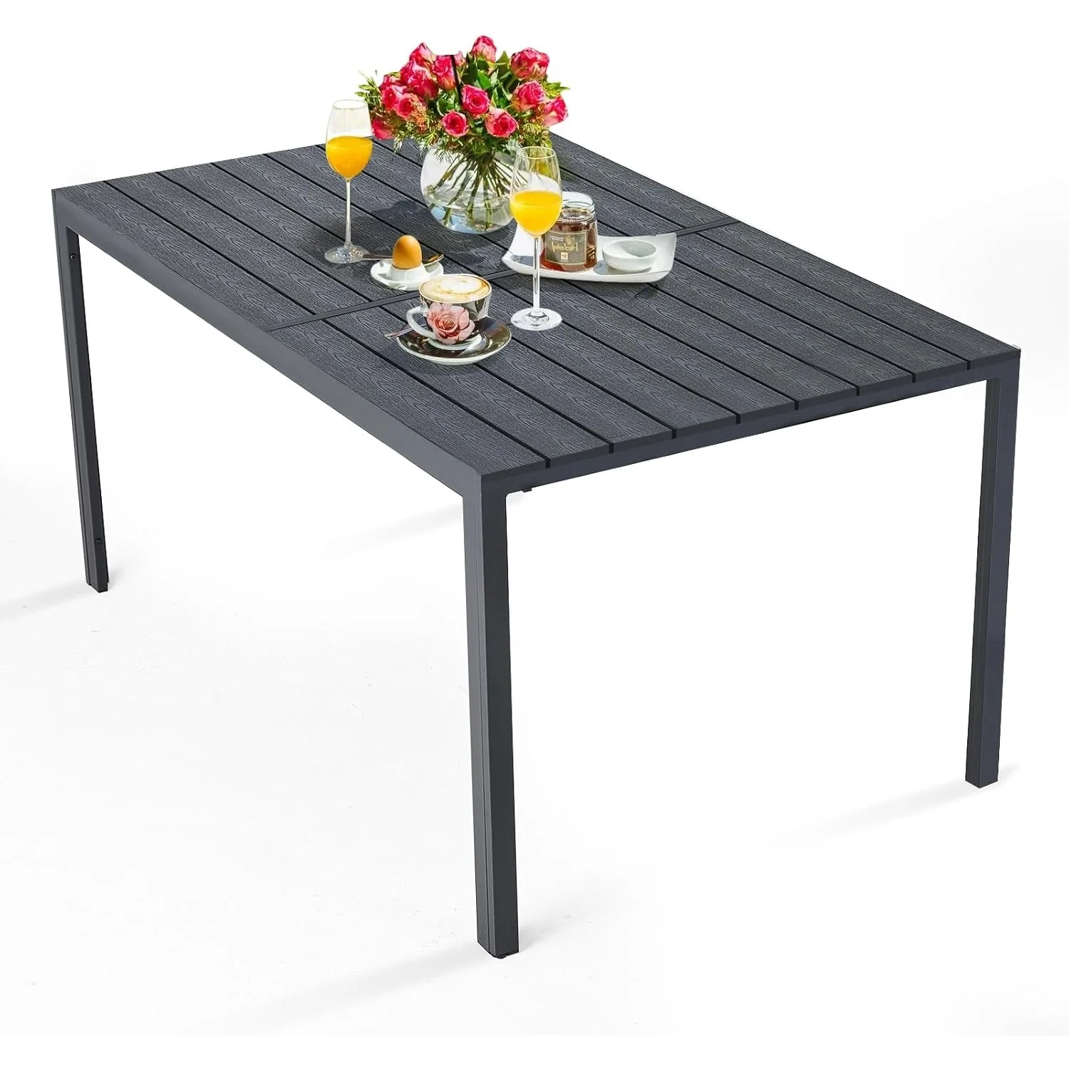f6ce906ea9052d637ece396a69d646ecce6518f5425dbc4ad25cc863fdf8752f.webp AECOJOY 60" Outdoor Dining Table, Aluminum Patio Table for 6 - Image 1