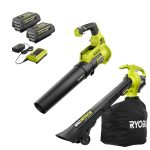 Ryobi 40V Cordless 110 MPH 525 CFM Cordless Leaf Blower and Cordless Leaf Vacuum/Mulcher w/ (2) Batteries and (2) Chargers