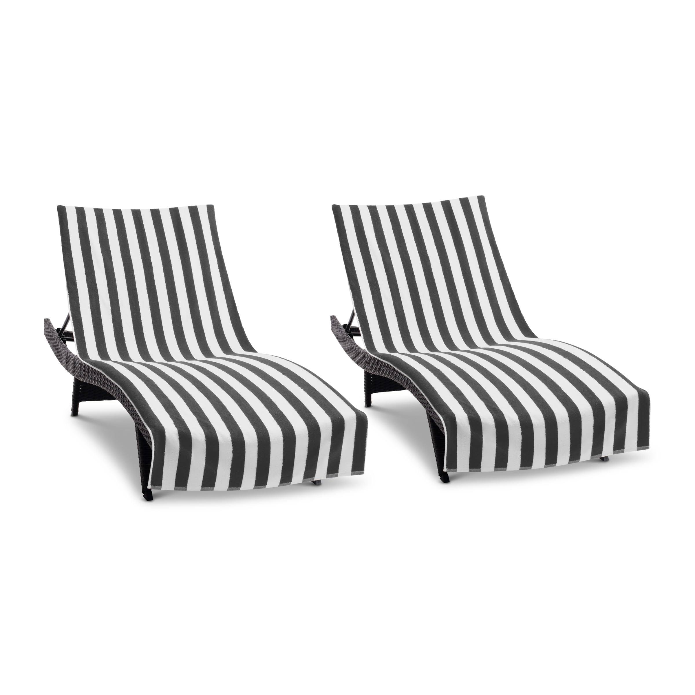 f73b3c23b93a6d8439e4baa102e0ff833554e3c680b836be0777e4be86f29038.jpg Arkwright California Cabana Chaise Lounge Covers - 100% Cotton Terry - 30 x 85 in. - (2 Pack) Black - Image 1