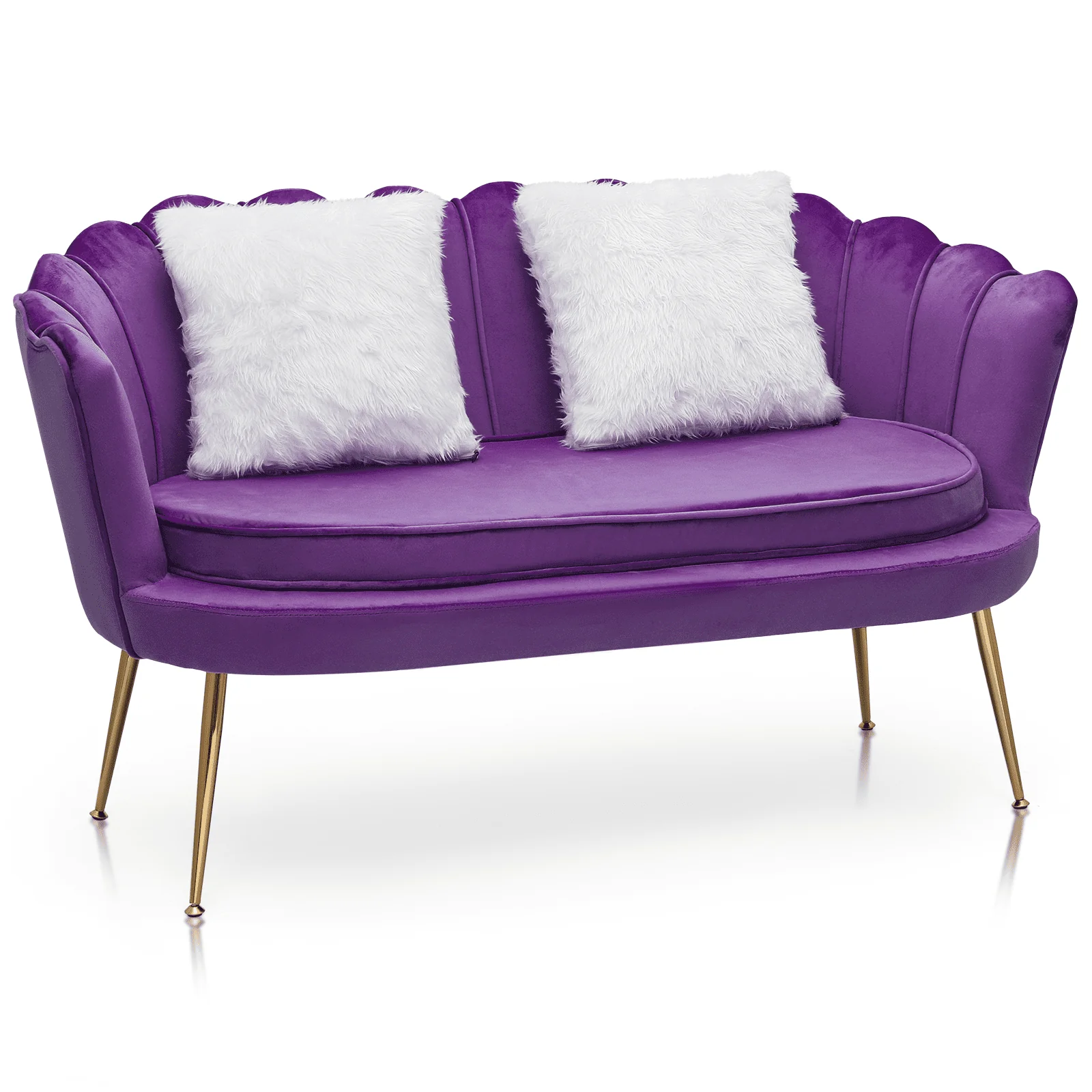 f75bb923430fcb1c6004d62315501204b6790da8fbb6aea410765a122ab365d0.webp Monibloom Contemporary Velvet Loveseat Chair with Gold - Finished Metal Legs, 2 - Seater Sofa with Two Pillows for Living Room, Bedroom, Home Office, Purple - Image 1