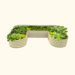 Vego Garden 17 inch Tall U-Shape Raised Garden Bed Metal Planter Box for Vegetables Flowers Ground Standard Size Pearl White, Beige