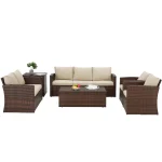 AECOJOY 7 PCS Outdoor Patio Furniture Sets with 2 Storage Boxes, Beige