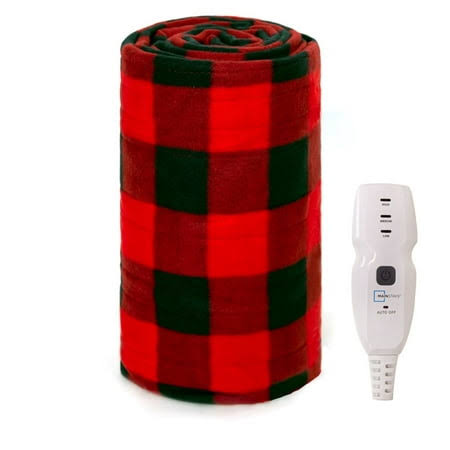f77d7add546e26f28b852885702757cfe91f3646598325e286bffa8f3be3723e.jpg Mainstays Soft Fleece Electric Heated Throw Blanket, Red/Black Buffalo Check, 50 inchx60 inch, All Ages - Image 1
