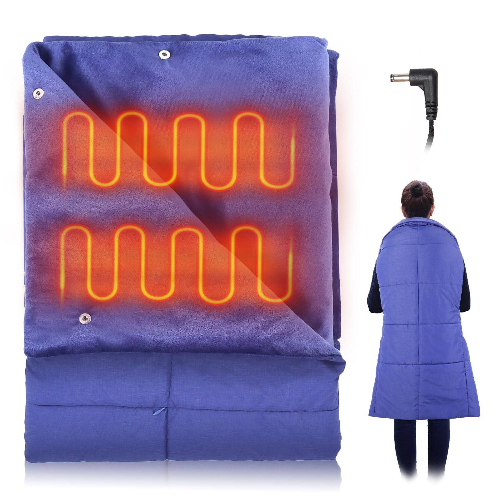 f78b283652926e9575e8f32fbb2cef656239f33656210b1acaa0950f8ddd82c1.jpg FlyfreeU Portable Heated Blanket DC 7.4V Port, Cordless Electric Blanket Wearable Heated Blanket Throw with 3 Heating Levels, 56'' x 45'' Heated - Image 1