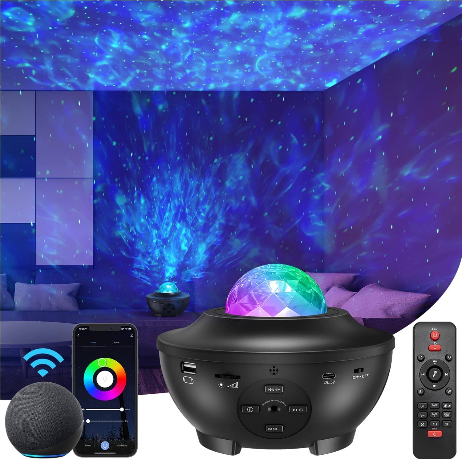 f7a6179d43061ea344d4bc65c29c176737c34701096336ed148efb1610439077.jpg Star Projector Galaxy Projector,Star Light for Bedroom with Black - Image 1