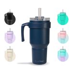 Four Leaf TrustyMate 40 oz Tumbler with Handle and Built-In Straw Lid, Insulated Leak Proof Stainless Steel Tumbler (Navy)