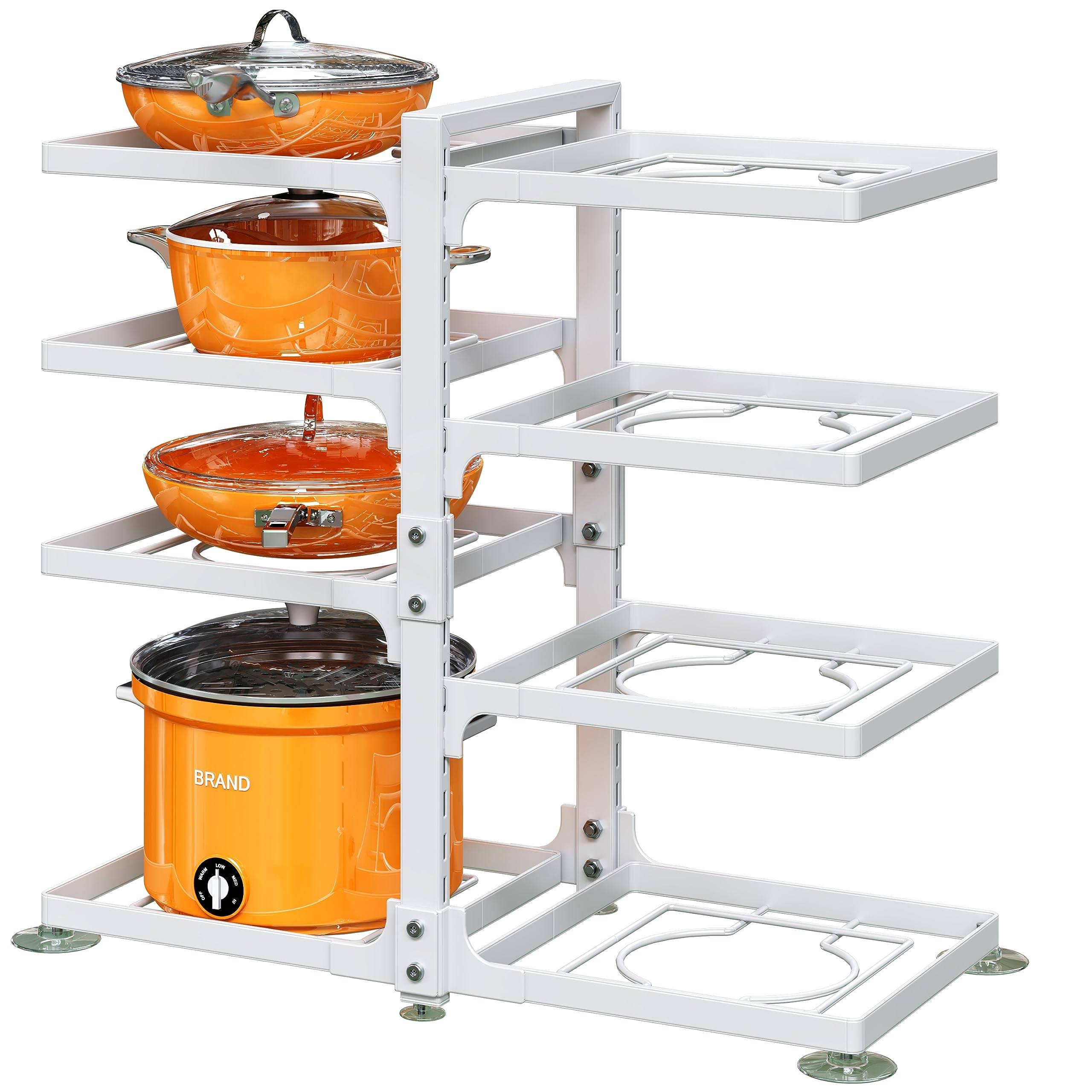f7aaa5d85f2e90899682863761ec312049b453d96397e2bbc491dd7da2f7bdf5.jpg PXRACK Pots and Pans Organizer for Cabinet, 8 Tier Snap-On and Adjustable Pan Organizer Rack for Under Cabinet, Pot Organizer for Kitchen - Image 1
