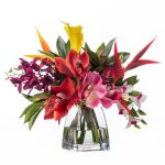 Faux Orchids & Heliconia Tropical Flower Arrangement