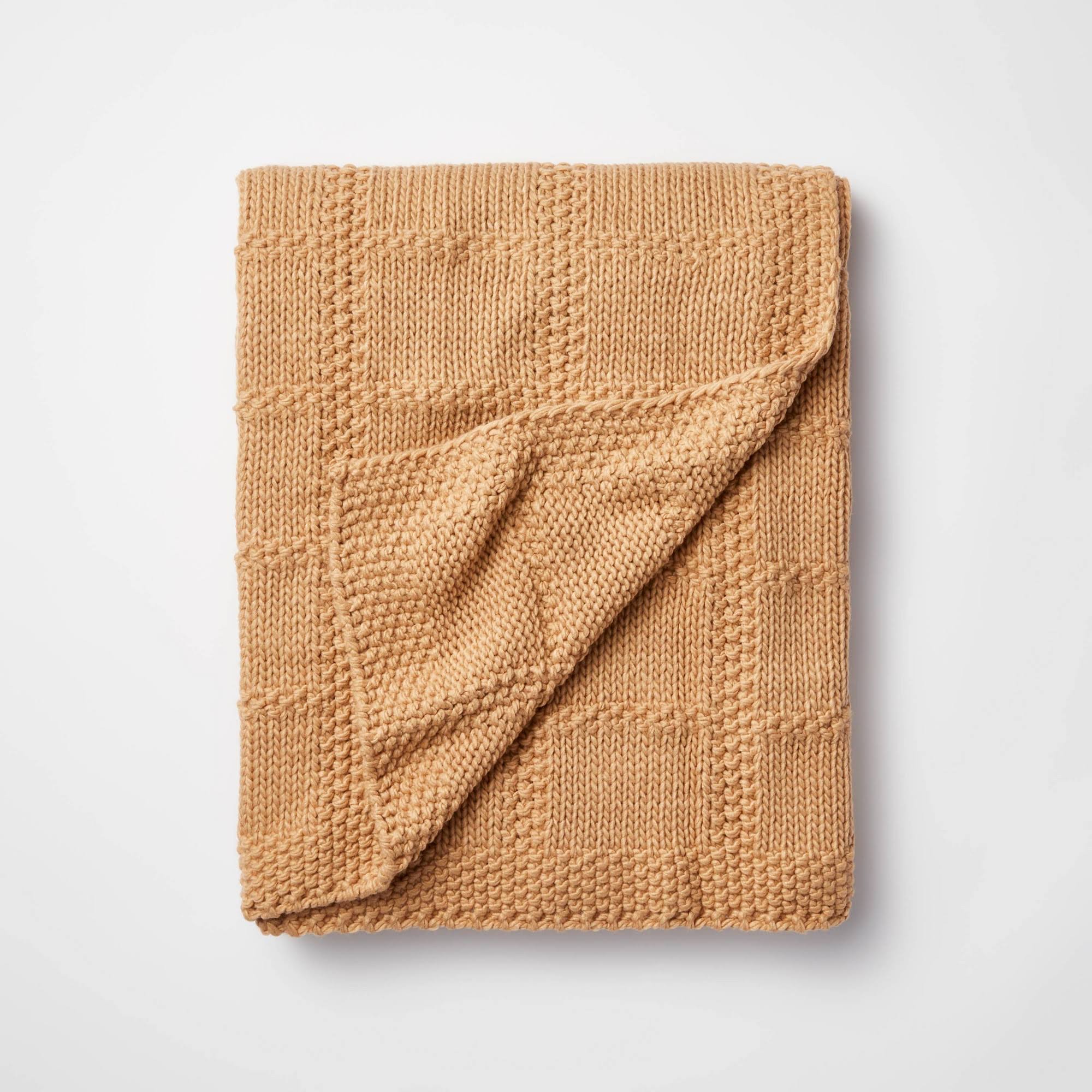 f7f435c35d144d85efb15aafc19d79a02c4560e2108327262fc346add0ac281d.jpg Threshold with Studio McGee Knit Grid Camel Throw Blanket | Target - Image 1