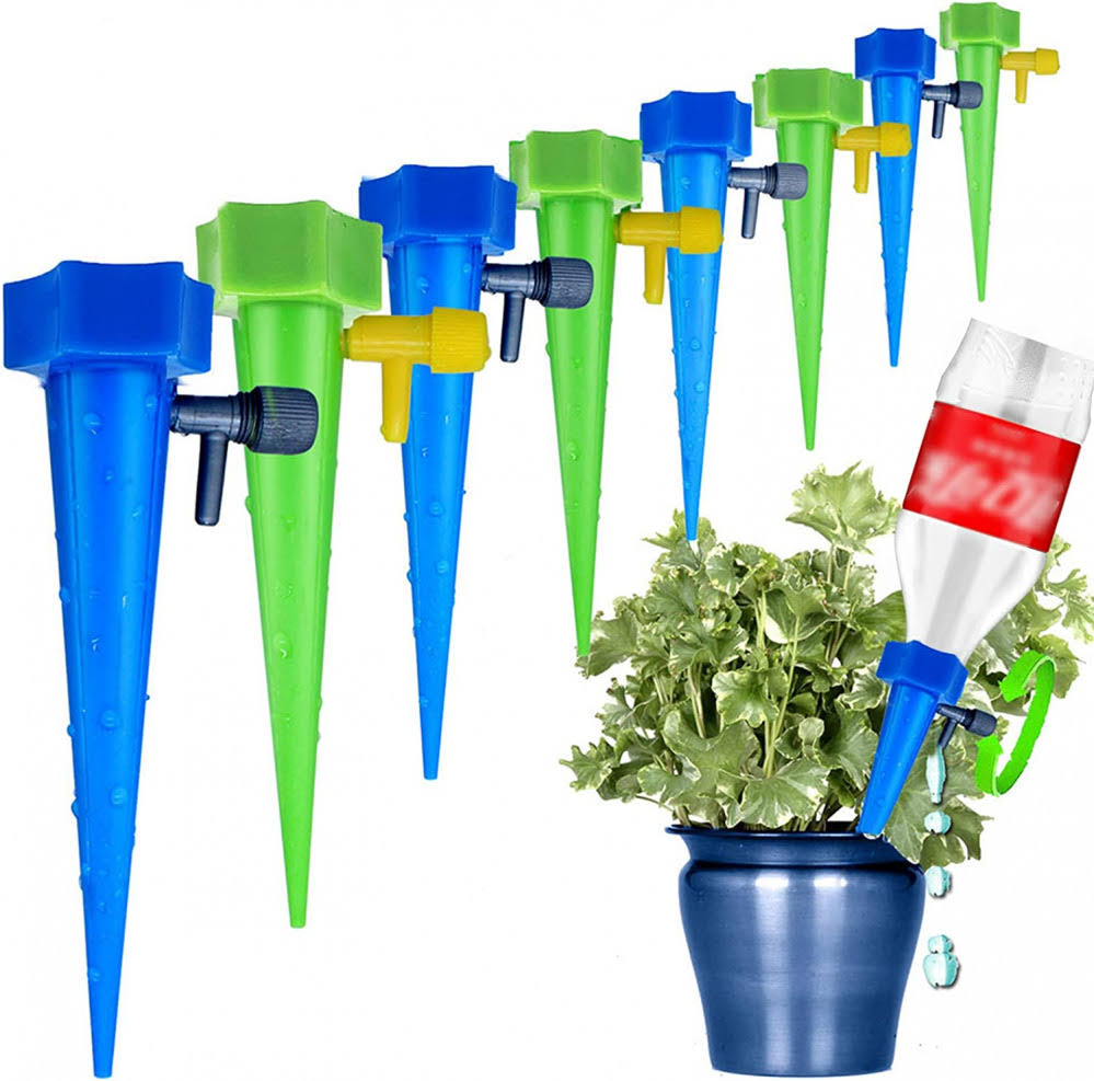f7fb149cc07a5293e78d01fd2a4ae1bdb2864e5528a9c13e2081d31709fe5002.jpg LABOTA 24 Packs Self Watering Spikes Adjustable Plant Watering Spikes with Slow Release Control Valve Switch for Garden Plants Indoor & Outdoor - Image 1